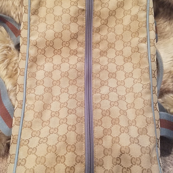 Gucci Monogram Web Carry on Travel Duffle Vintage Canvas w/Blue leather - Picture 7 of 16